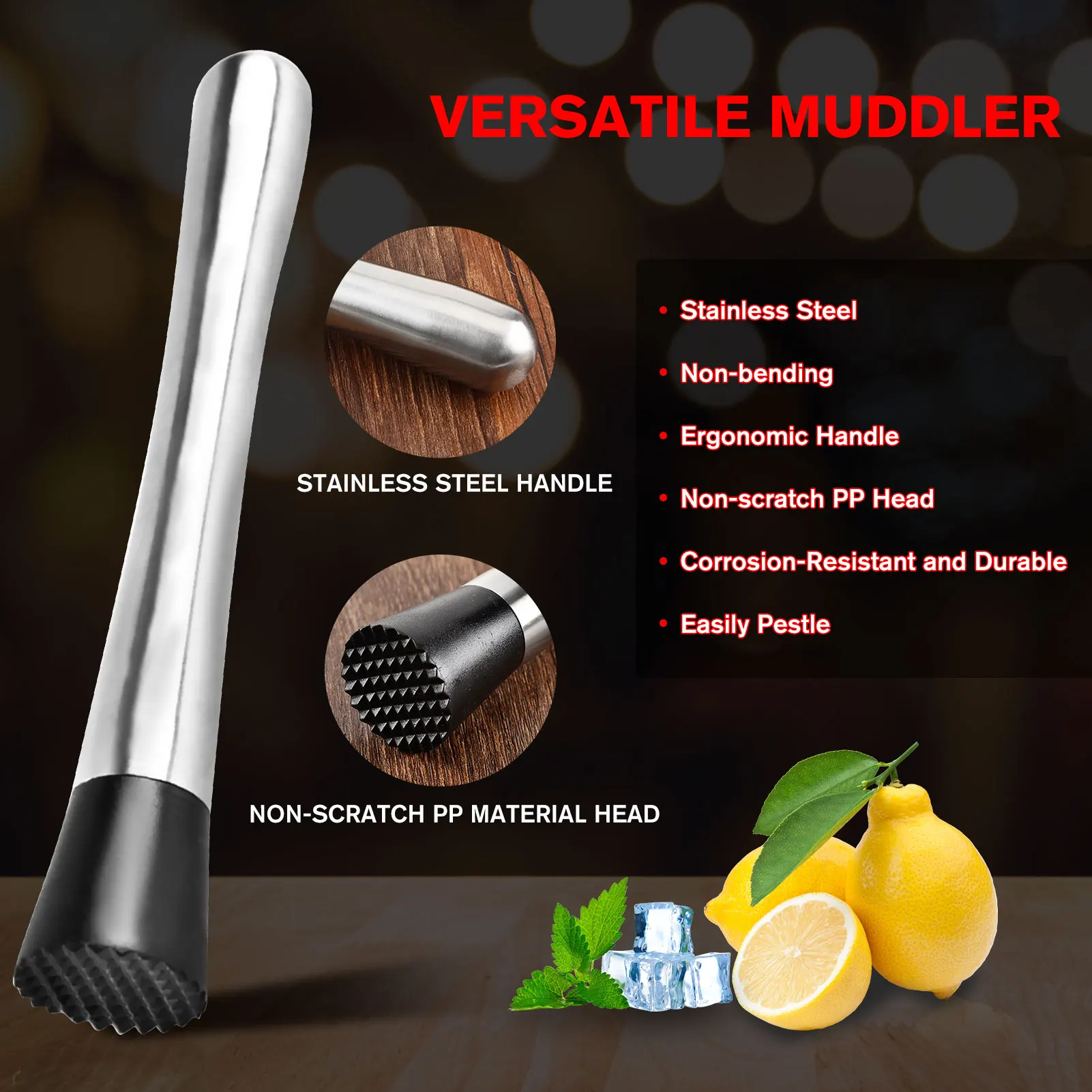 

Stainless Steel Wine Mixing Stick Cocktail Muddler Shaker With Crushing Hammer DIY Drink Fruit Muddler Crushed Ice Barware Tool