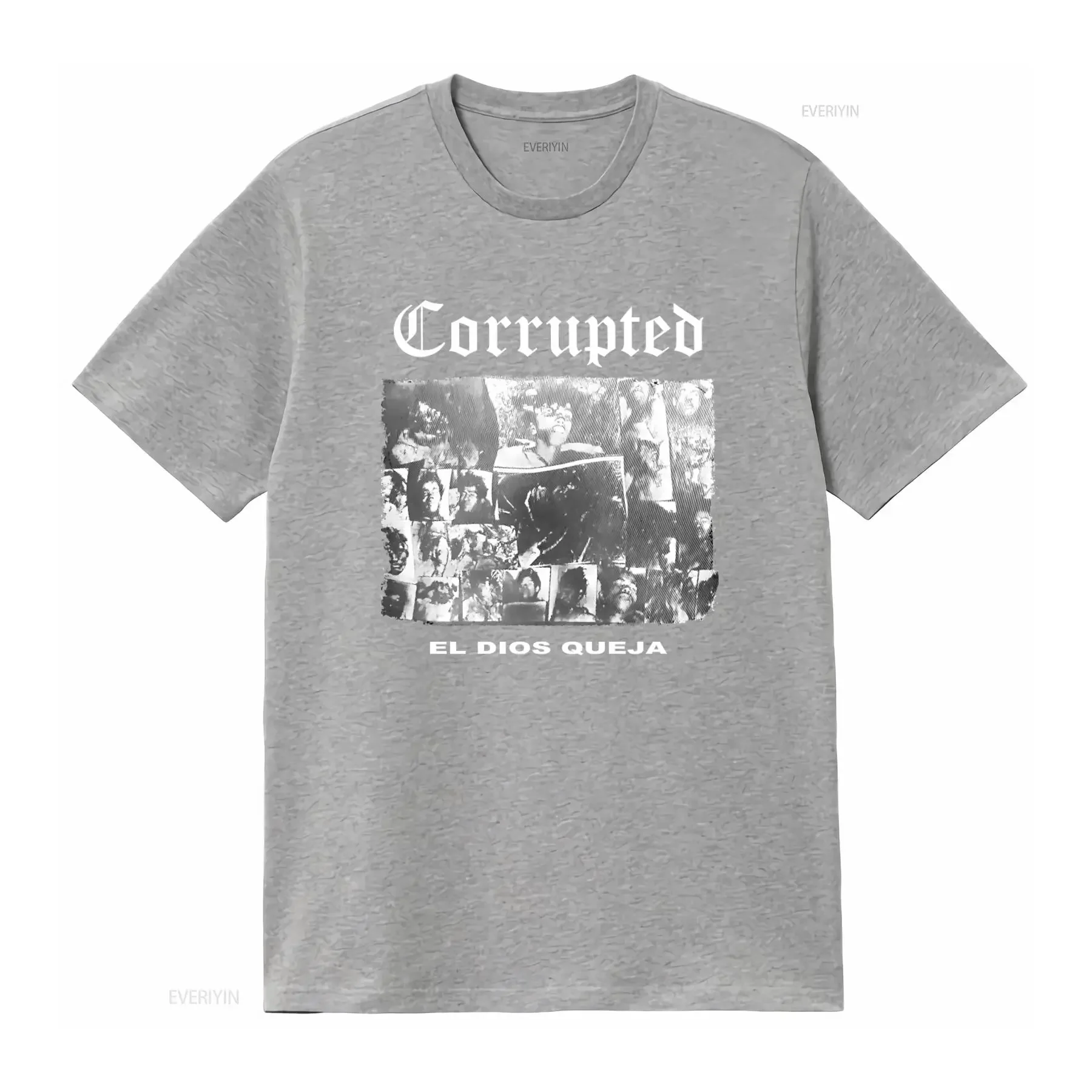 Фото Футболка CORRUPTED EL Dios Queja Band для мужчин, в рок-стиле, винтажная, с эффектом потертости, эластичная, стильная, удобная, уличная мода, мягкая №3