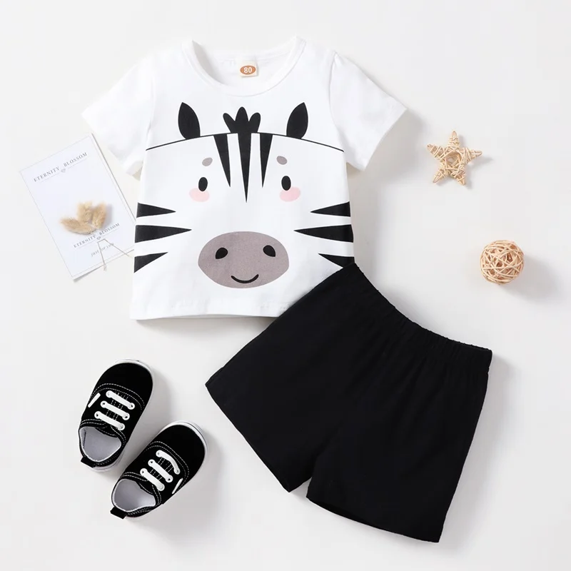 

Summer Baby Boy Clothes Set Cartoon Zebra Short Sleeve T-shirts+short Pants Cotton Casual Infant Clothes Baby Girl Clothes 0-12M