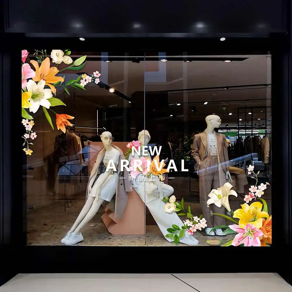 QiAds на заказ весенне-летний магазин одежды с цветами торговый центр окно