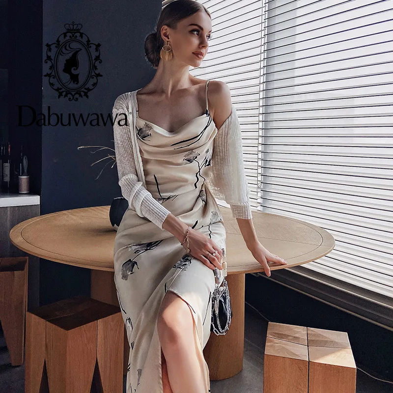 

Dabuwawa V-neck holiday pleated print summer dress women Spaghetti strap floral sexy beach sundress Casual female DF1CDS002