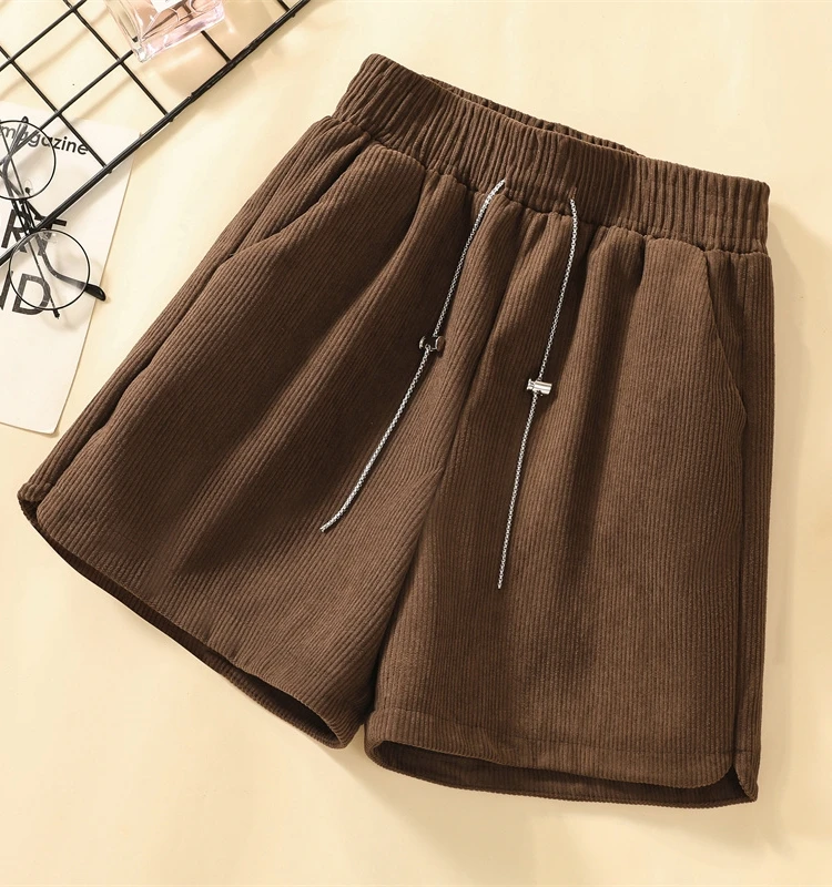 2023 New Retro Corduroy Shorts For Women Clothing Spring Autumn High Waisted Wide Leg Pants Boots Large Size Shorts AC317