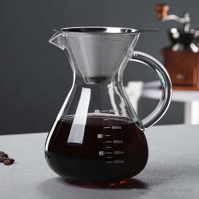 800ML Heat Resistant Glass Coffee Kettle with Stainless Steel Filter Drip Brewing Hot Brewer Coffee Pot Dripper Share Filter Cup