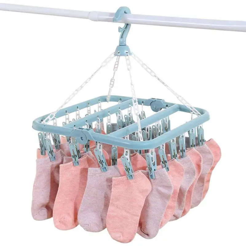 

Underwear Hanger Swivel Hangers For Clothes With Clips Laundry Drying Rack Clothes Pegs With 32 Clips Foldable Stocking Rack