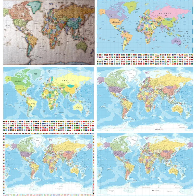 

Vinyl Photography Backdrops Props Physical Map of The World Vintage Wall Poster Home School Decoration Baby Background 22625-01