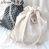 shopping bags women plaid drawstring casual adjustable large capacity ins cute students shopper canvas bag simple korean style