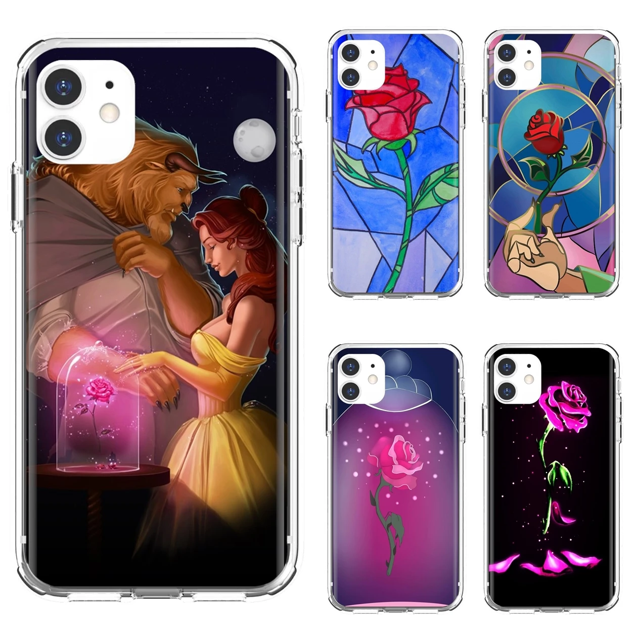 

For iPhone 10 11 12 13 Mini Pro 4S 5S SE 5C 6 6S 7 8 X XR XS Plus Max 2020 Cases stained glass beauty and the beast rose