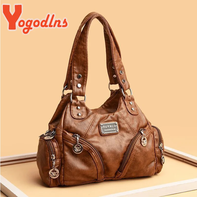 

Vintage Shoulder Bag for Women Soft Leather Top-handle Bag Crossbody Bag Multi-pocket Mommy Handbag Shopping
