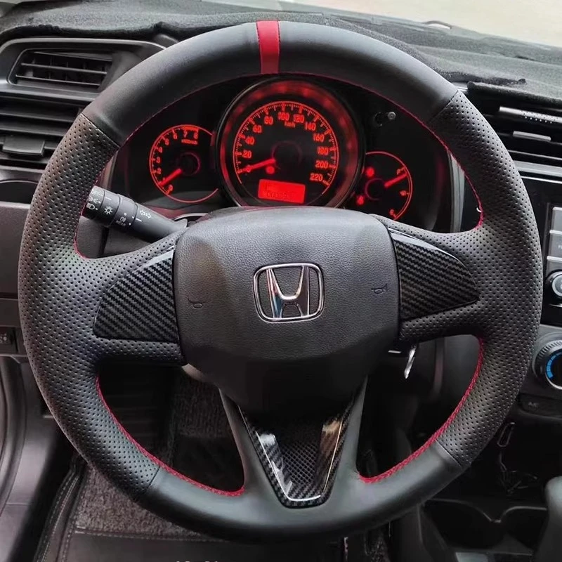 Фото Чехол на руль из черной кожи ручной работы, нескользящий, для Honda Fit City Jazz 2014-2015, HRV HR-V 2016 №1