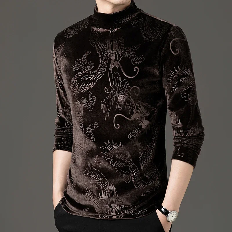 Новый мужской высококачественный золотой бархатный топ с полувысоким