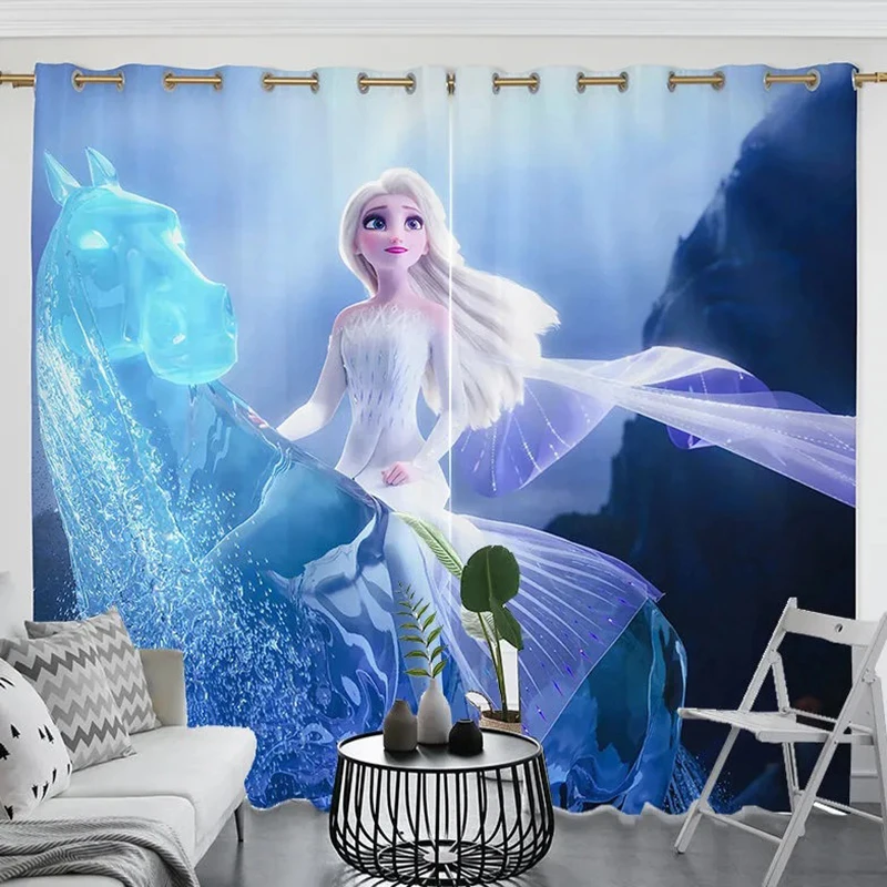 

Disney Princess Frozen Elsa Print Curtain Living Room Bedroom Children's Room Bay Window Fabric Curtain Decoration