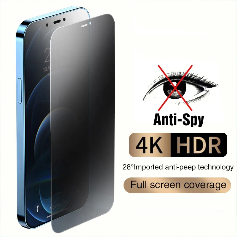 

Защитная пленка для iPhone 14, 13, 12, 11 Pro Max Mini, X, XR, XS, 8, 7 Plus, SE, 2020 полноэкранное противошпионское закаленное стекло
