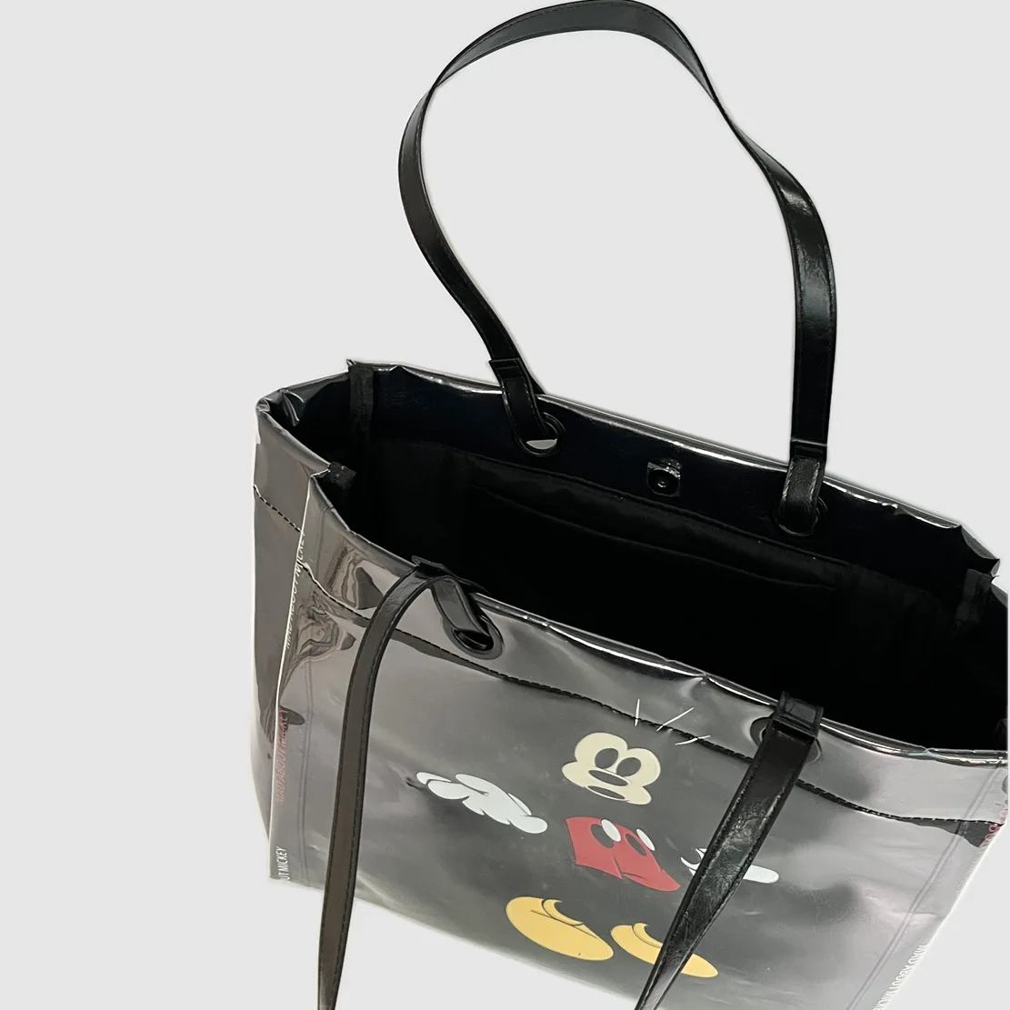 Disney's New Three-dimensional Embossing Double-sided Printing Black Big Lady Leather Transparent Tote Bag Fashion Shoulder Tote