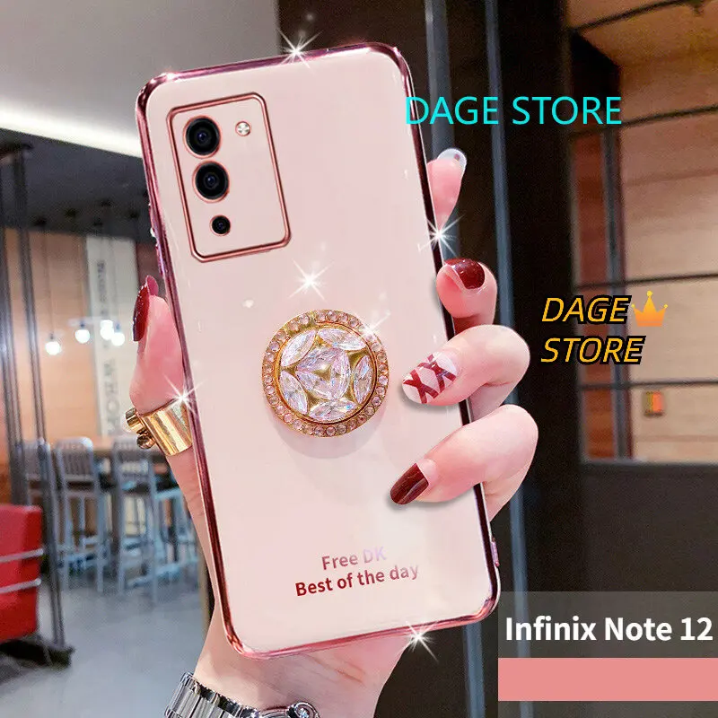 

For Infinix Note 12 Electroplated Case Bling Crystal Holder Cover Soft TPU Back Cover