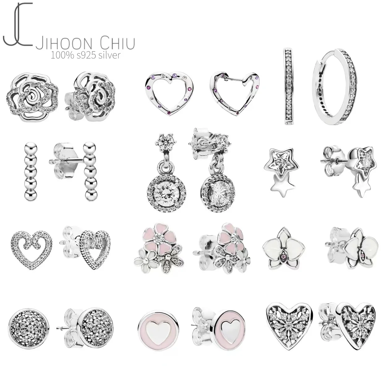 

new Fit Original luxury Real 925 Sterling Silver authentic pan earrings love heart For Women DIY fashion wedding Jewelry