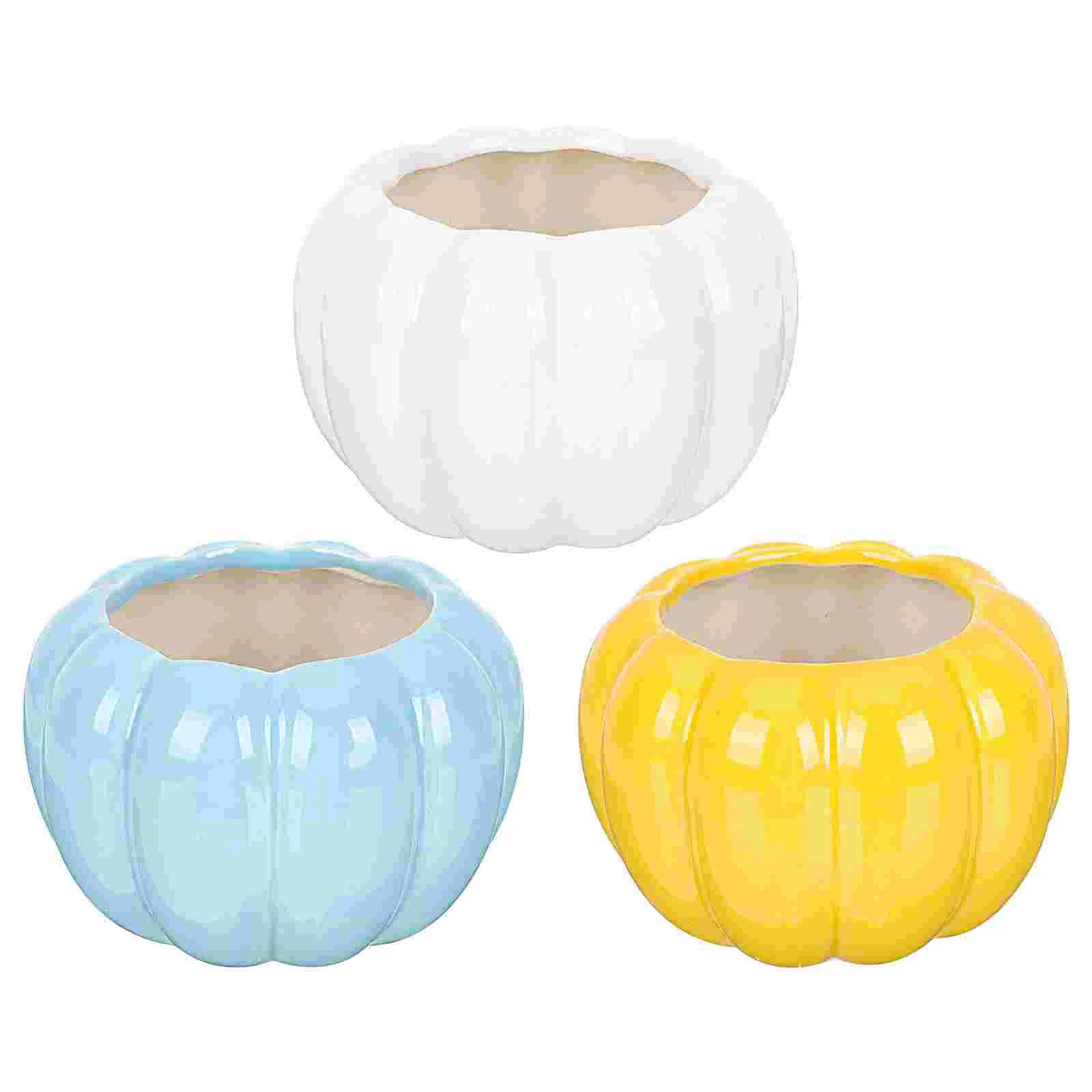 

3pcs Ceramic Flower Holder Plant Container Flower Pot Pumpkin Design Flowerpot