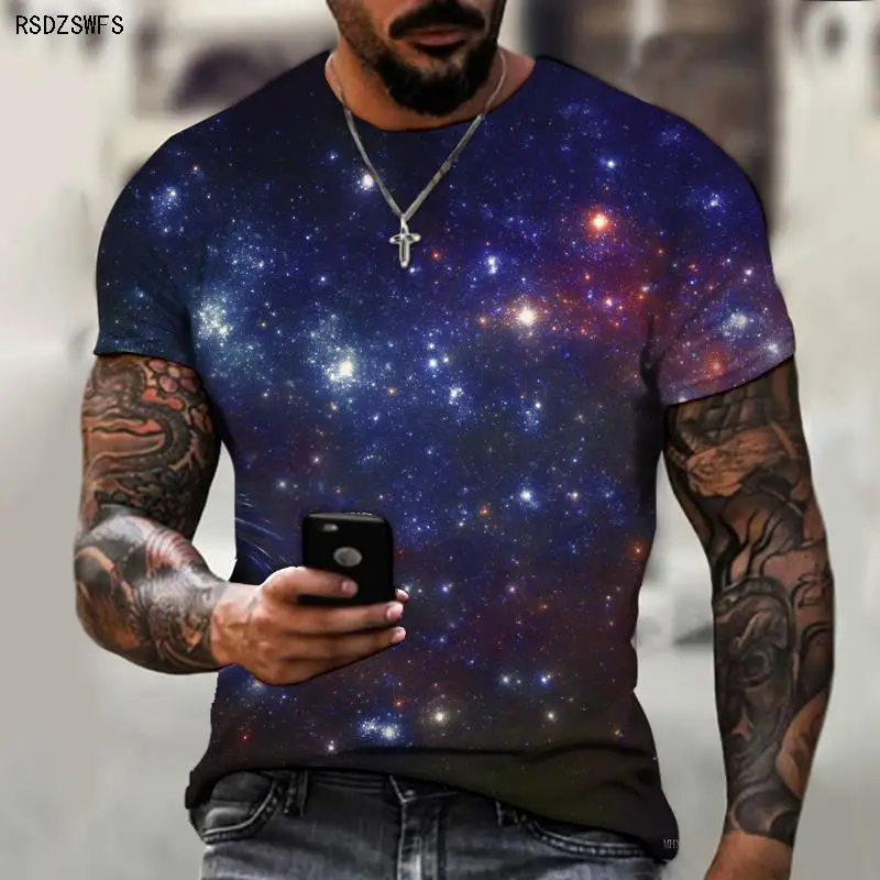 

Men's Casual Fashion Summer T-shirt, Fashion T-shirt, 3d, Men's T-shirt, O-neck, Starry Sky, Oversized T-shirt Full Size, Street
