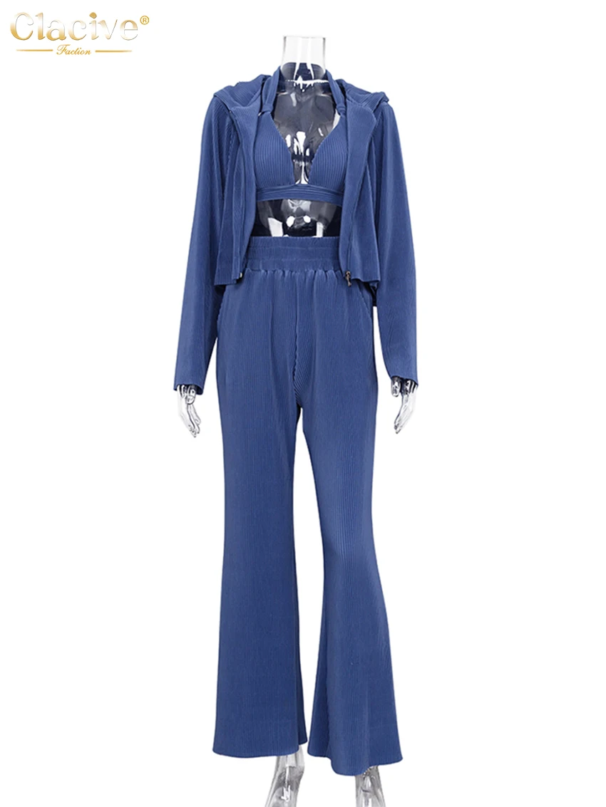 Повседневный свободный женский брючный комплект Clacive модные толстовки с длинным