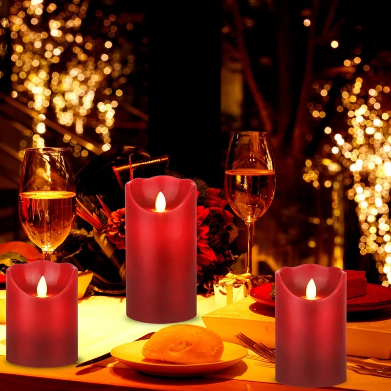 Flameless Candles Flickering Flameless Candles Decorative Flameless Candles Moving LED Flame Red Candles With Timer