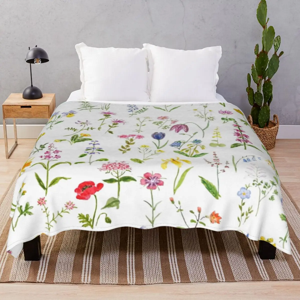 Wildflowers Watercolor Painting Blankets Coral Fleece Print Multi-function Throw Blanket for Bed Home Couch Travel Office