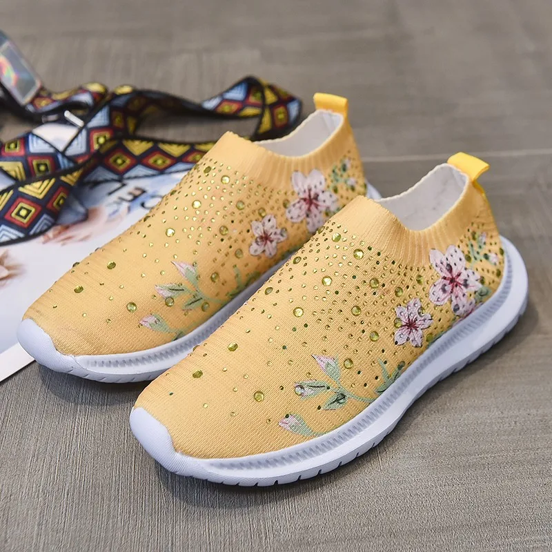 

2023 Hot Sale Shoes for Women Slip-on Women's Vulcanize Shoes Fashion Printing Women's Casual Shoes New Crystal Mesh Sneakers