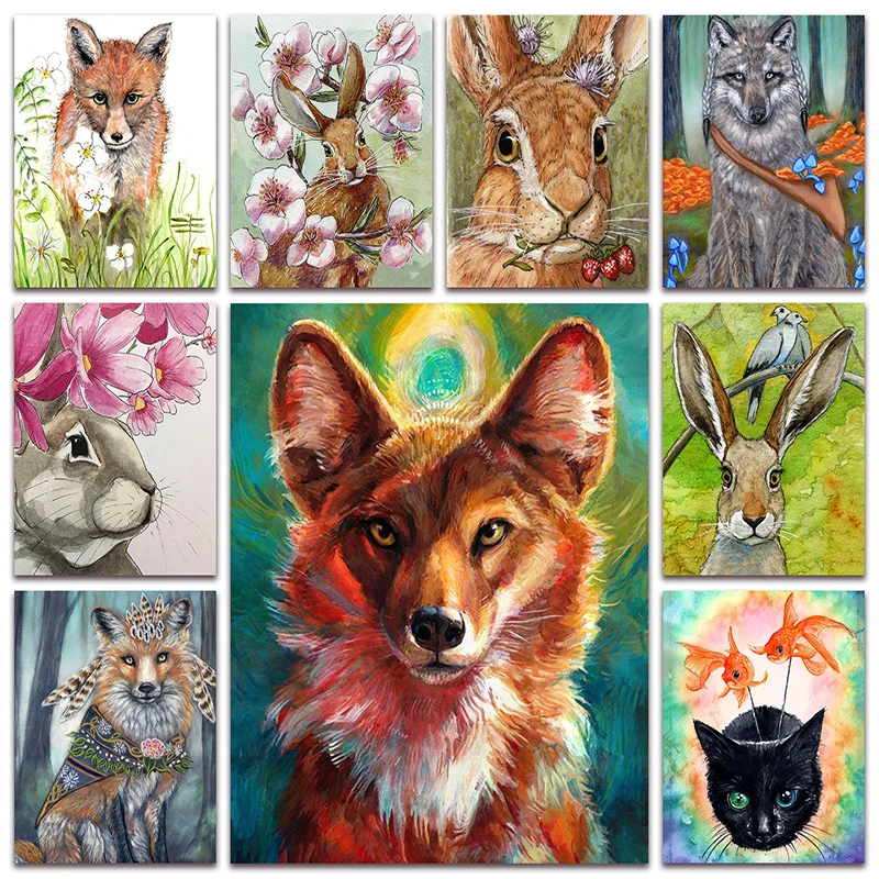 

New Full Diamond painting mosaic embroidery fox wolf rabbit flower cat fish queen jungle bird crown Cross stitch Home decor S082