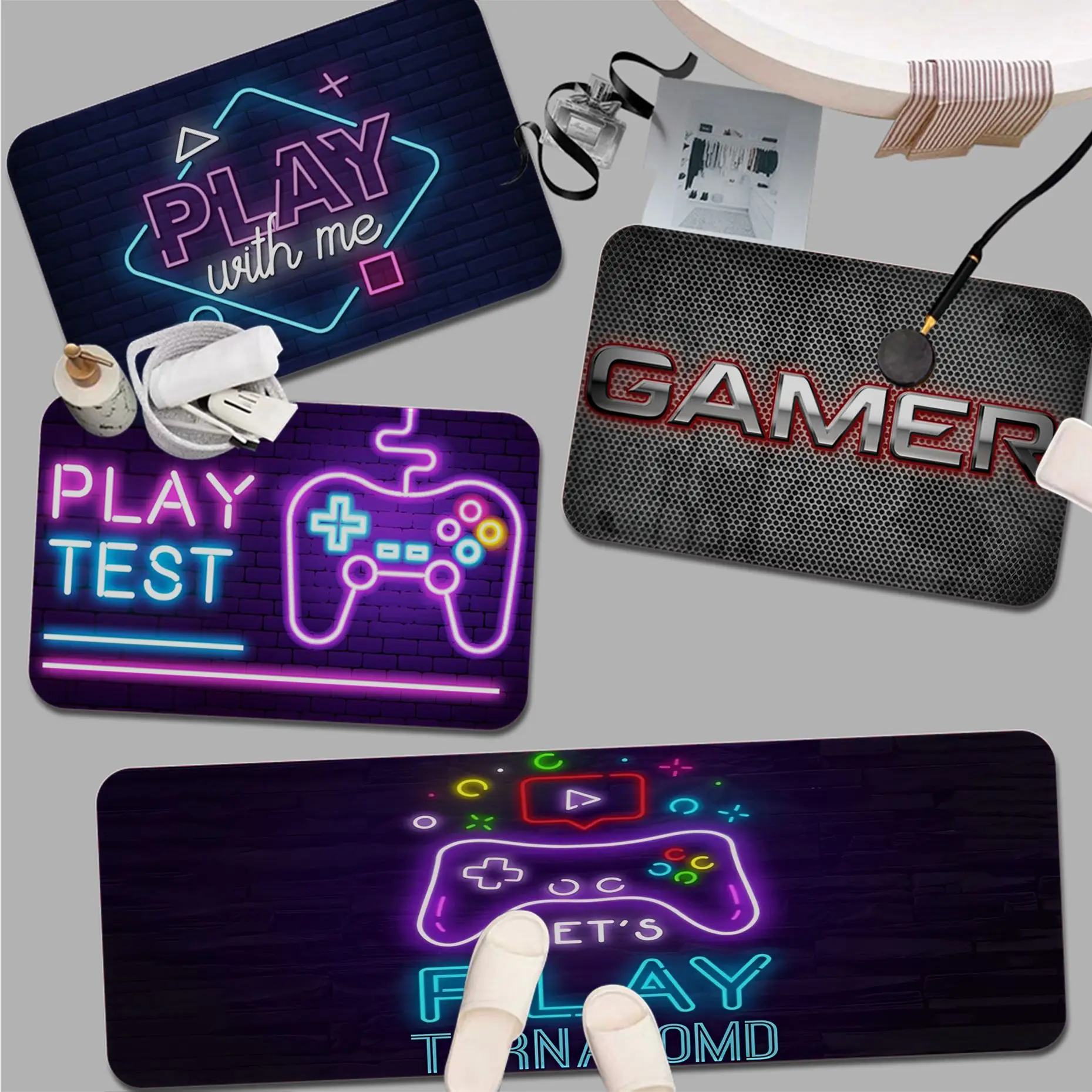 

Gamer Game Controller Design Floor Carpet Anti-slip Absorb Water Long Strip Cushion Bedroon Mat Hotel Decor Mat