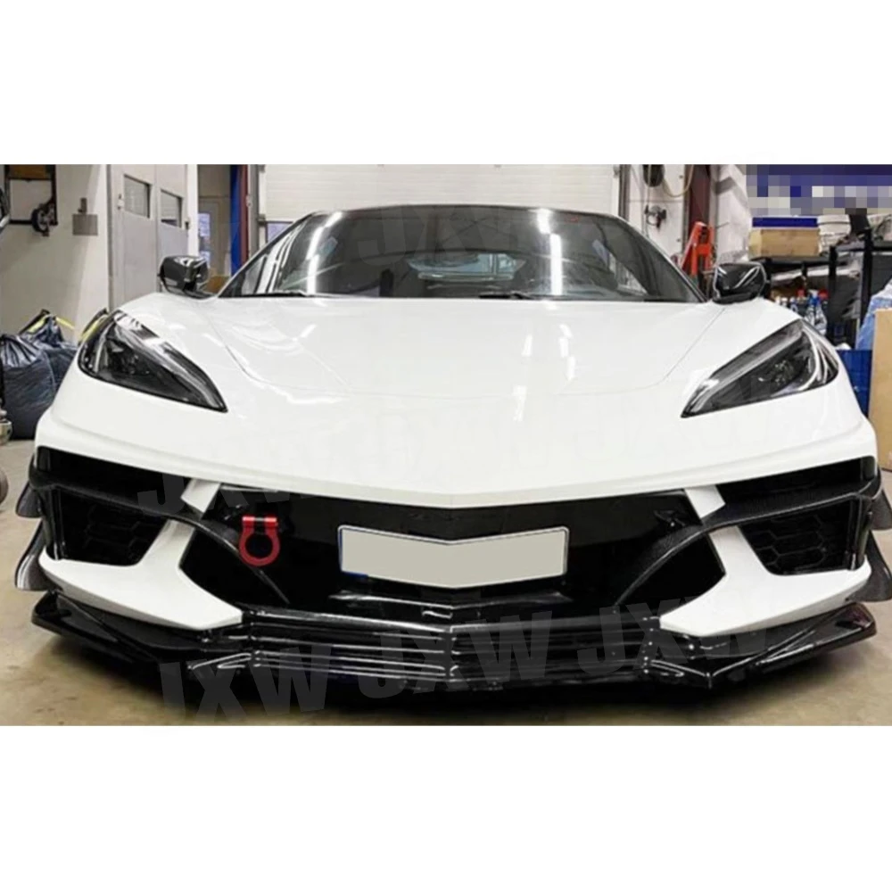 Фото JXWANCF для Chevrolet Corvette C8 2020-2021: Ультралегкие карбоновые сплиттеры переднего бампера, канарды из FRP, элементы обвеса кузова №3