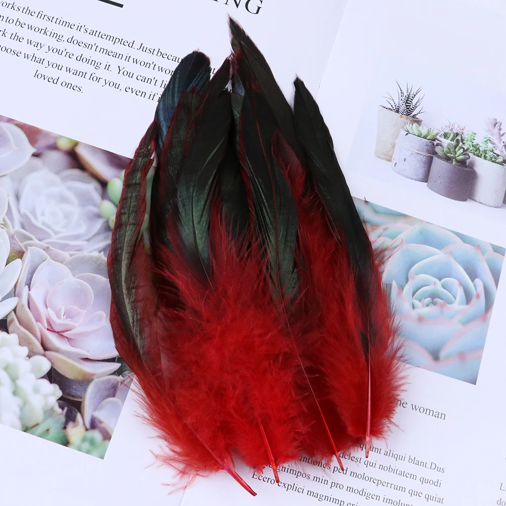 

50PCS Colored Rooster Feathers Crafts Decor Natural Chicken Plumes for Needlework DIY Party Carnival Wedding Bulk Accessorices