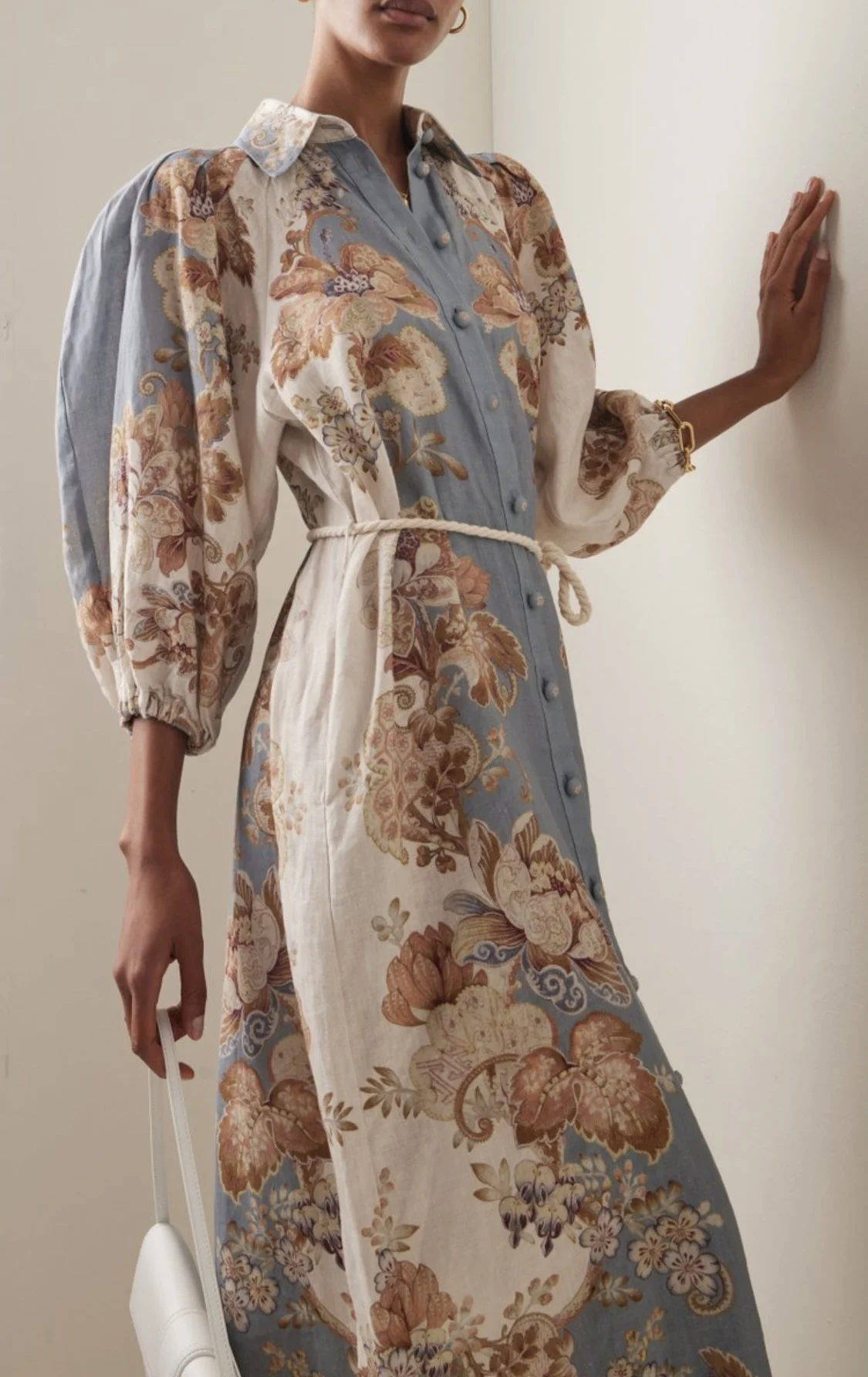 

Women Single Breasted Floral Print Turn Down Collar Long Sleeve Elegant Midi Dress