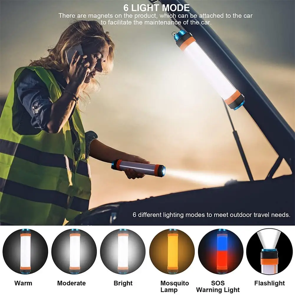 

Portable Led Mini Flashlight 6 Levels Usb Rechargeable Magnetic Camping Lantern Tent Lamp