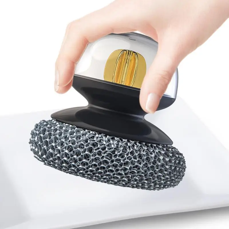 

Dishwashing Brush With Soap Dispenser Kitchen Round Dish Sponges Scourer Cleaning Ball With Handle Multifunctional Cleaning