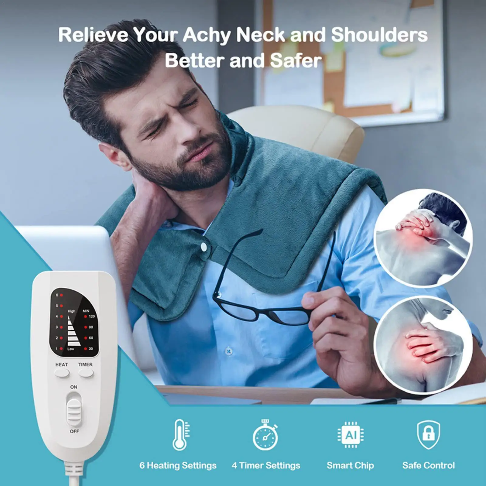 

NewElectric Heating Pad For Neck Back Pain Relief Shoulder Heating Shawl Wrap Pain Relief Heat Therapy Winter Thermal Blanket