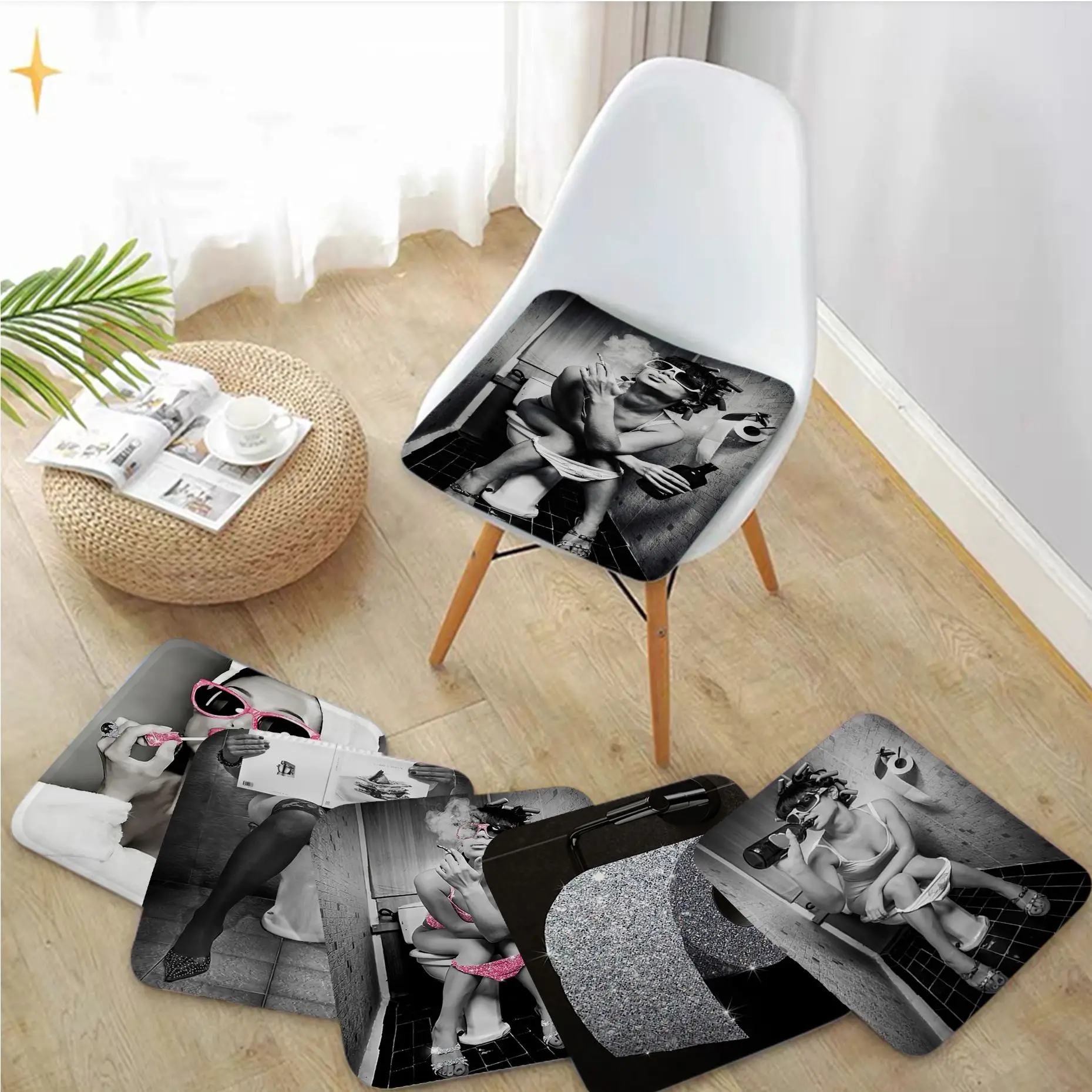 

Toilet Sexy Woman Bar Girl Bathroom Black White Roll Creative Stool Pad Patio Home Kitchen Office Seat Cushion Pads Sofa Seat