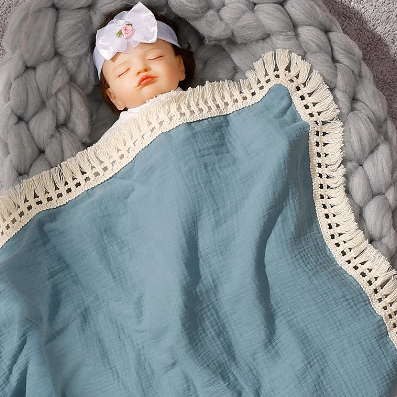

80*65cm Baby Blanket Infant Swaddle Wrap Sleepsack Stroller Cover Soft Newborn Blankets Fringed gauze Bath Gauze