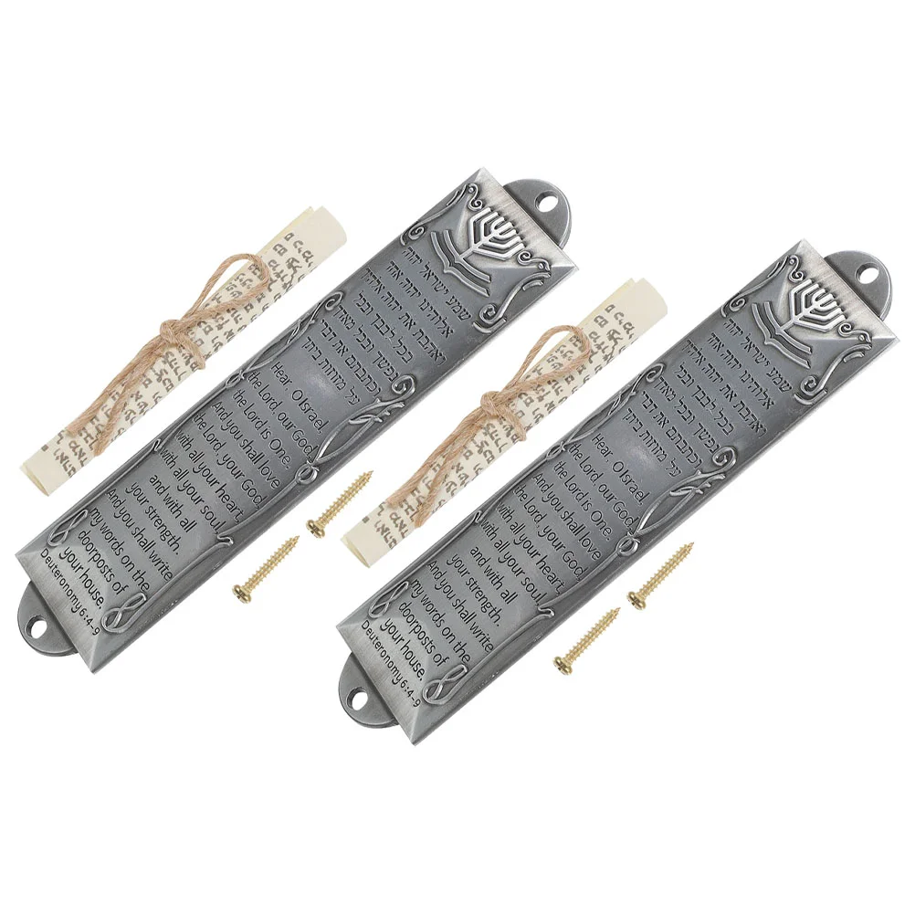 

2 Pcs Home Ornament Prayer Mezuzah Decor with Door Metal Adornment Vintage Ornaments