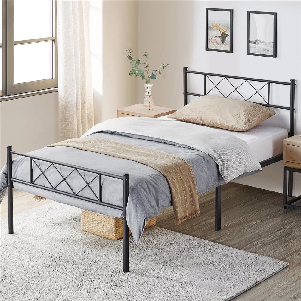

SMILE MART X-Design Headboard & Footboard Metal Bed, Black bedframe beds， Full/Twin/Queen optional