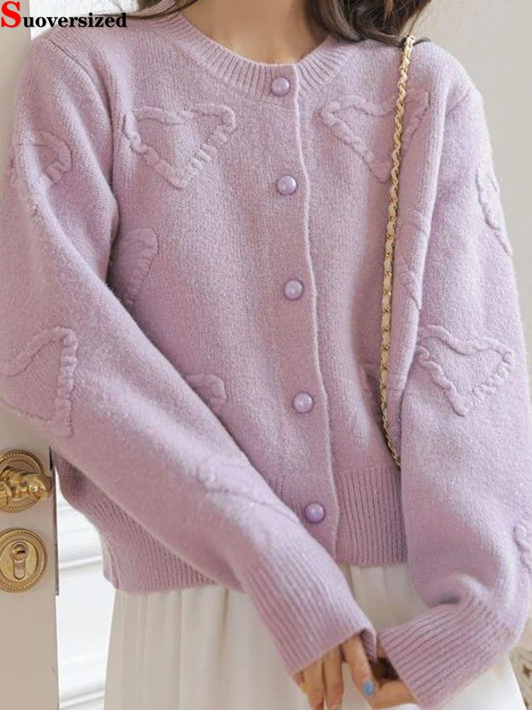 

Sweater Single Breasted Long Sleeve Warm Knitwears Coat New Spring Fall Short Solid Color Sueter Caridigan O-neck Loose Soft