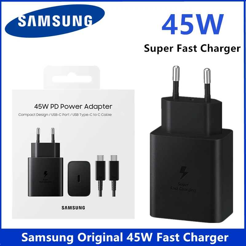 Original Samsung 45W Super Fast Charger USB-C For Galaxy S22 S21 S20 Ultra S10 S9 S8 Plus Note20 10+ Quick Adapter TYPE C Cable