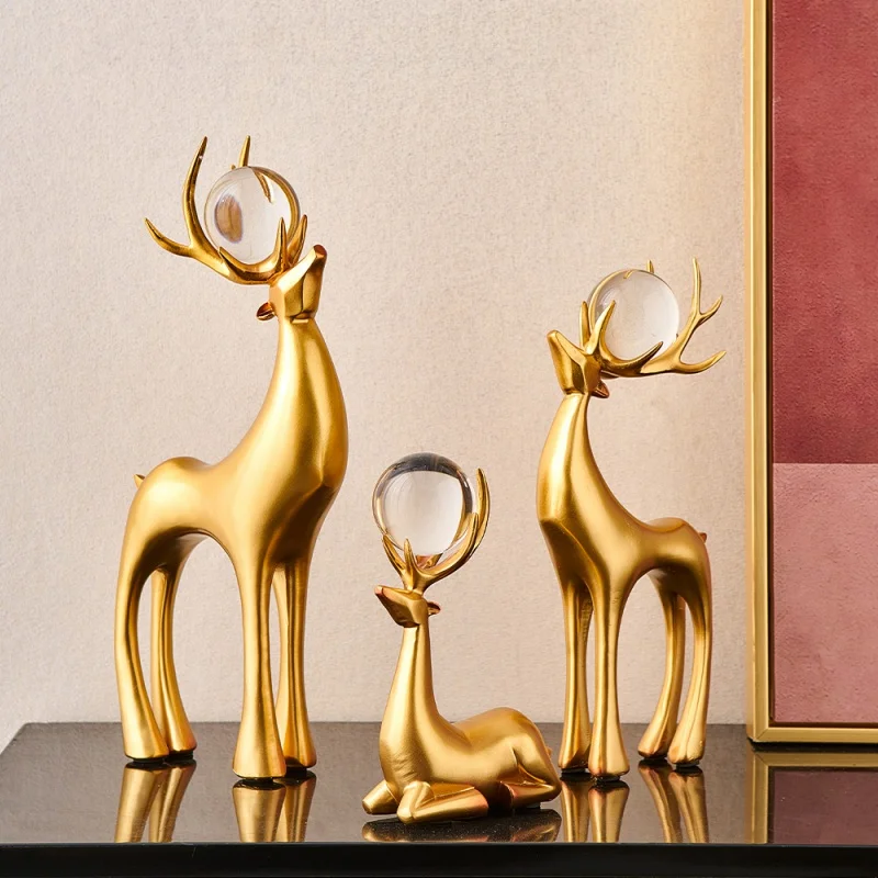

Modern Home Decor Crystal Ball Deer Statue Living Room Desktop Accessories Crystal Ball Craft Ornament Creative Animal Sculpture