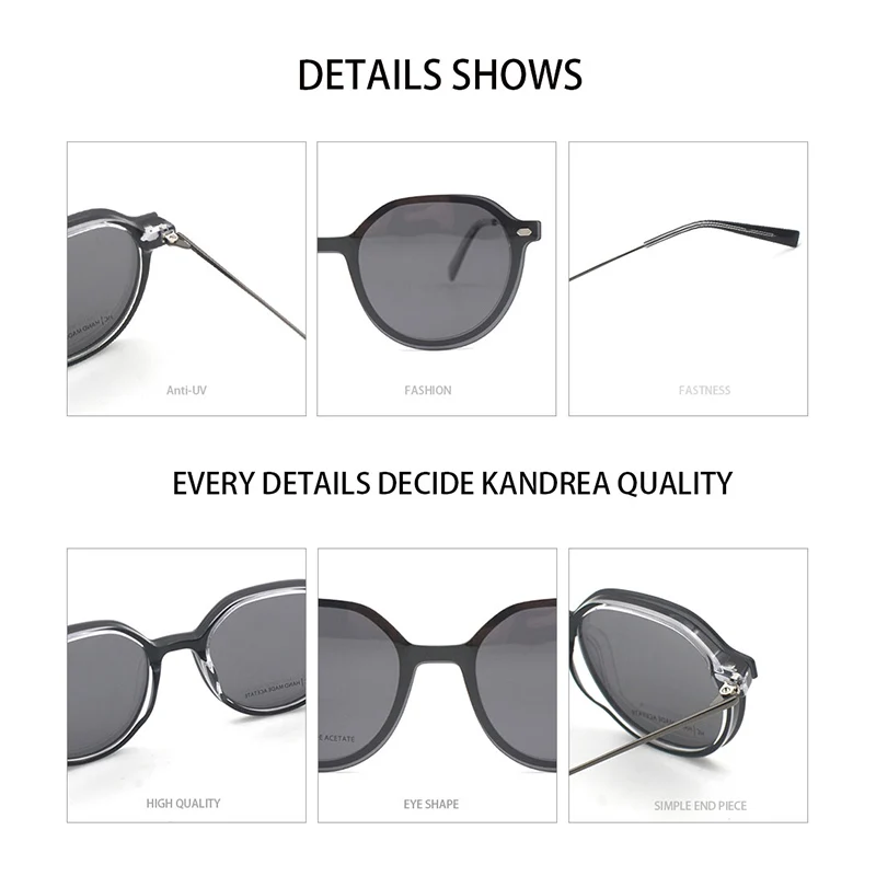 KANDREA 2 в 1 металлические винтажные многоугольные Солнцезащитные очки женские