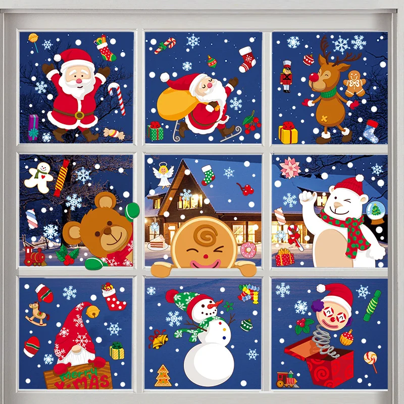 

Christmas decorations glass stickers Snowman elk candy man CHRISTMAS Stickers Party Decorations Santa Claus stickers