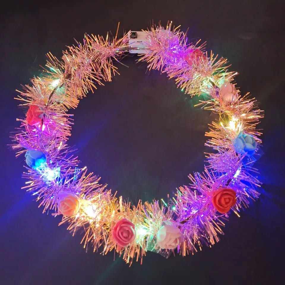 

20pcs LED Gold Silk Garland Flashing Bright Wreath Headband Hairband Crown Toy Birthday Party Wedding Halloween Christmas