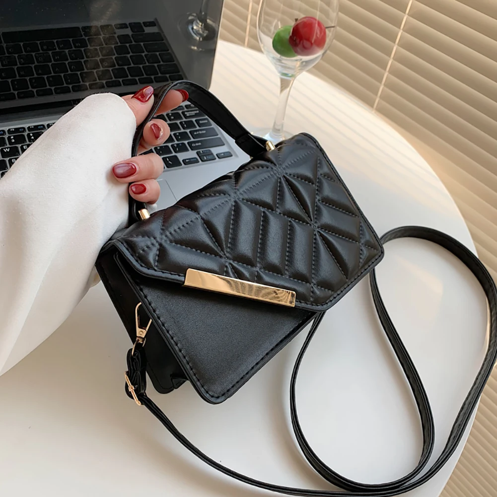 

Women PU Leather Lattice Crossbody Bag Embossing Solid Color Simple Casual Handbag Embroider Lattice Pattern Travel Shoulder Bag