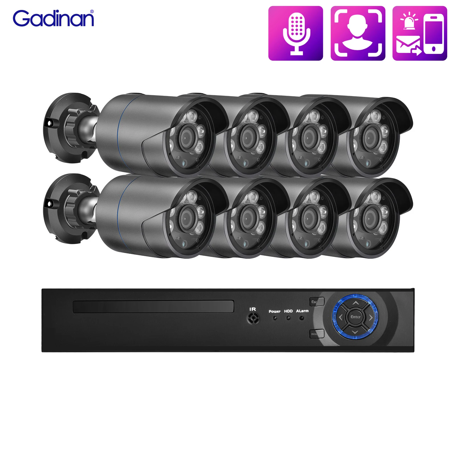 

Gadinan H.265+ POE NVR IP Camera 8CH 4K Color Night Vision Outdoor Audio Security Video Surveillance Kit Human Detection CCTV