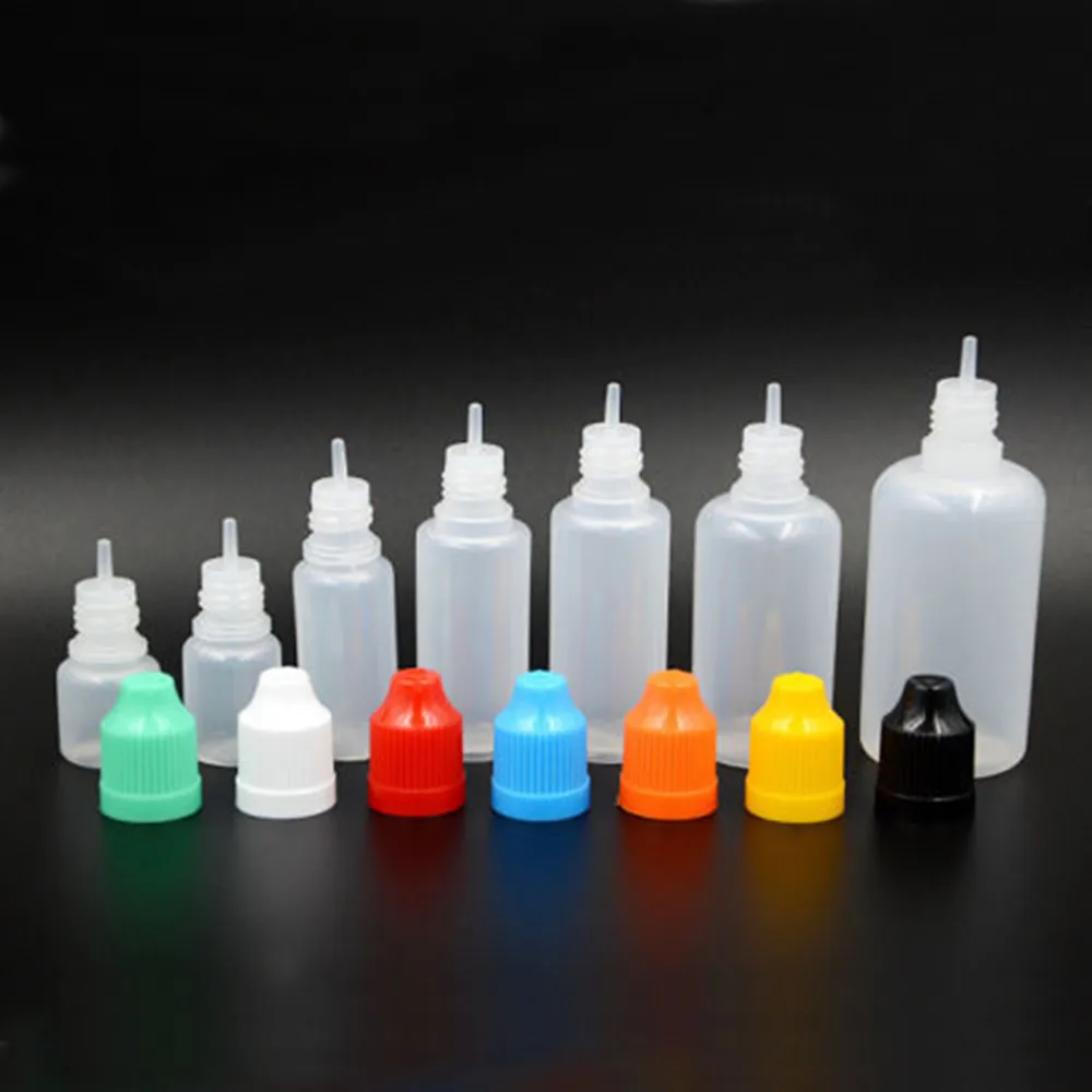 100pcs 5ml-120ml LDPE Empty Plastic Squeezable Bottles Eye Dropper E Liquid Juice Refillable Containers with Caps and Plug Tips