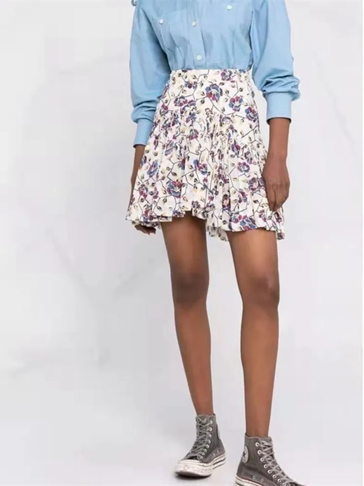 Women 100% Cotton Floral Print Zipper 2022 Summer Mini Skirt