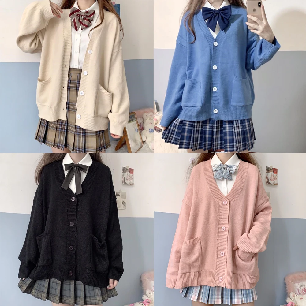 

Japanese Style Spring Autumn V-neck Sweater Knitted Sweater JK Uniform Cardigan