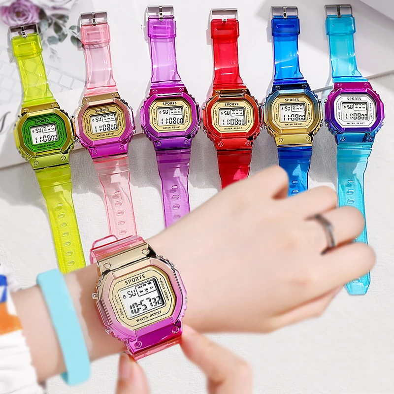 

Women's Led Digital Smart Sport Watch Small Square Electronic Waterproof Wristwatch Children's Multi-function Luminous Watches