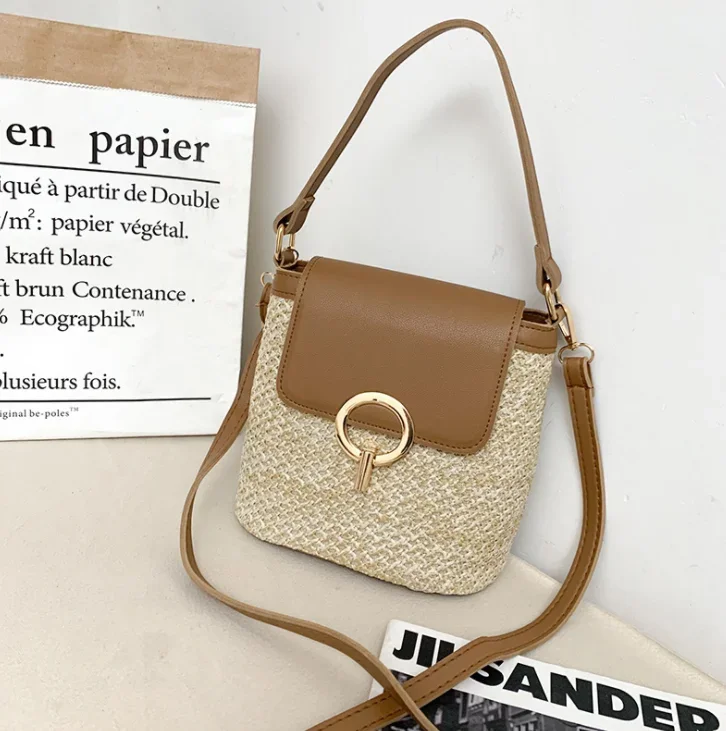 

Handmade Grass Bag Upper Bag Handbag Beach Handle Women's Woven Beach Summer Bag Women's